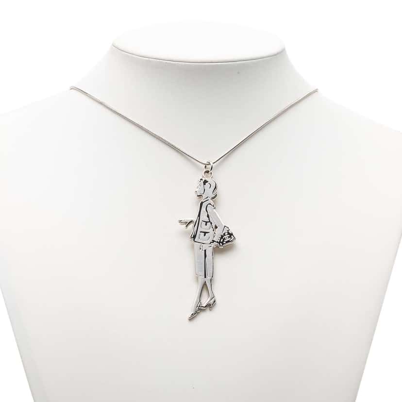 Chanel Silver Plated Mademoiselle Pendant Necklace Silver Metal Very good condition - Box View