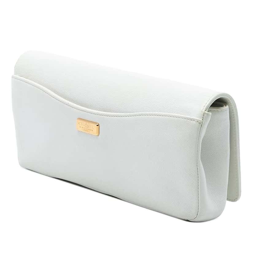 Chanel Caviar Captain Gold Clutch White Leather Very good condition - Back View