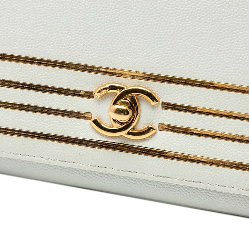 Chanel Caviar Captain Gold Clutch White Leather Very good condition - Box View