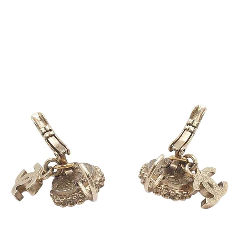 Chanel CC Gold Plated Faux Pearl Strass Clip On Earrings Gold Metal Very good condition - Back View