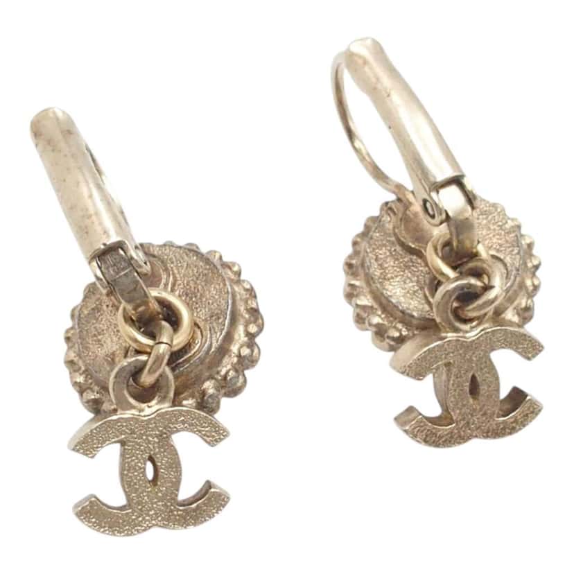 Chanel CC Gold Plated Faux Pearl Strass Clip On Earrings Gold Metal Very good condition - Inside View