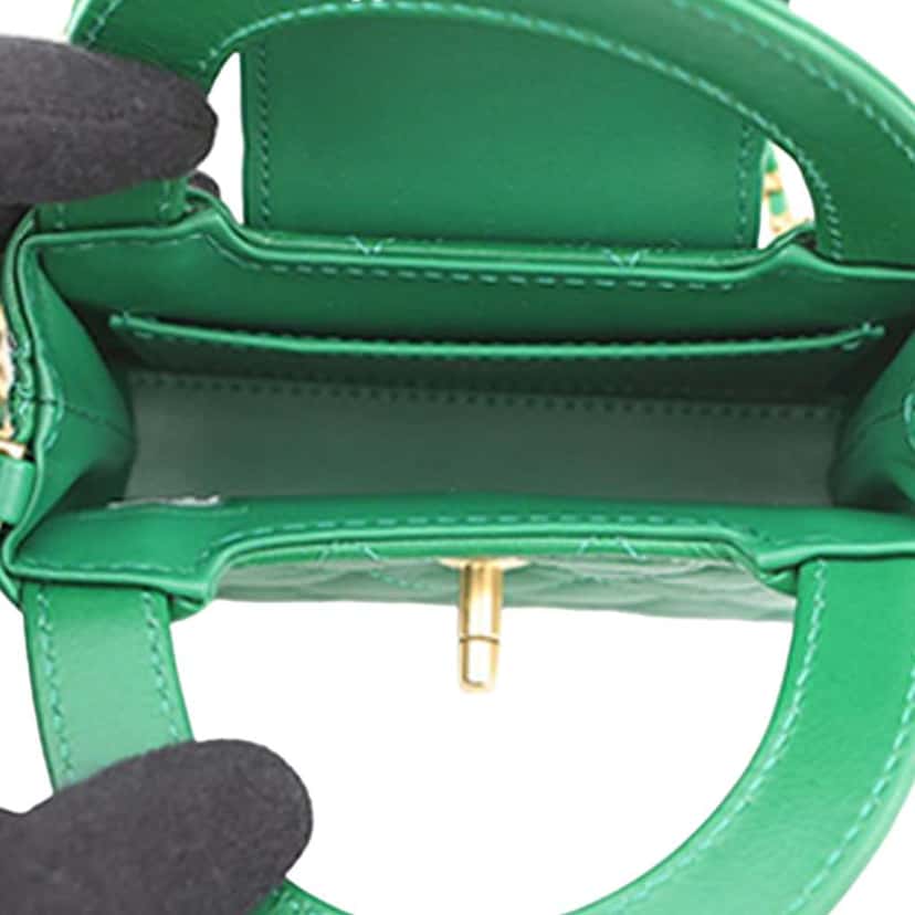 Chanel Nano Aged Calfskin Kelly Shopper Bag Green Leather Never worn - Model View