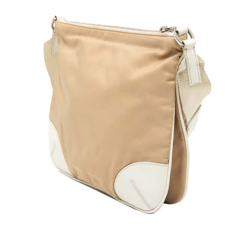 Prada Leather Trimmed Tessuto Zip Top Crossbody Beige Very good condition - Back View