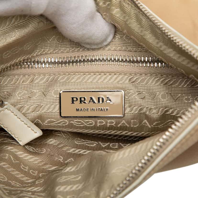 Prada Leather Trimmed Tessuto Zip Top Crossbody Beige Very good condition - Box View