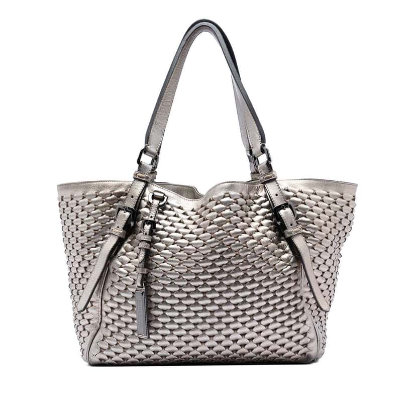 Burberry Metallic Woven Leather Tote Gold Leather Very good condition - Front View
