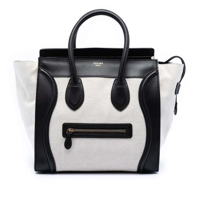 Celine Mini Bicolor Canvas and Leather Luggage Tote Brown Canvas Very good condition - Front View