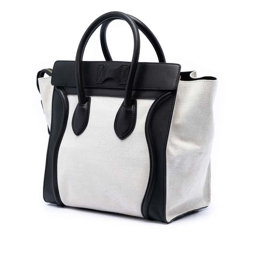 Celine Mini Bicolor Canvas and Leather Luggage Tote Brown Canvas Very good condition - Back View