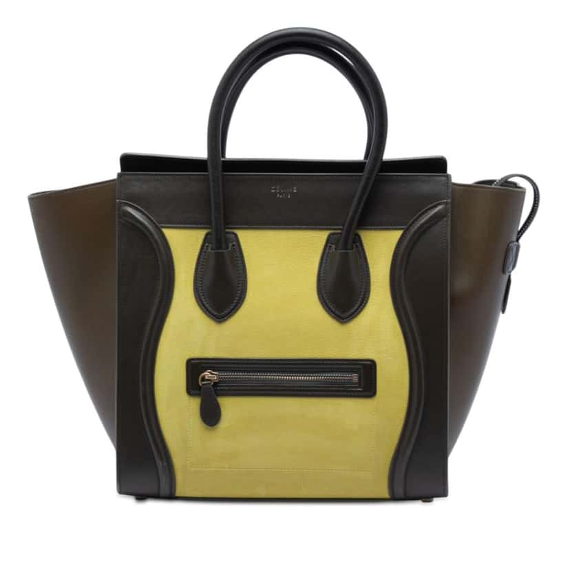 Celine Mini Tricolor Nubuck and Smooth Calfskin Luggage Tote Yellow Leather Very good condition - Front View