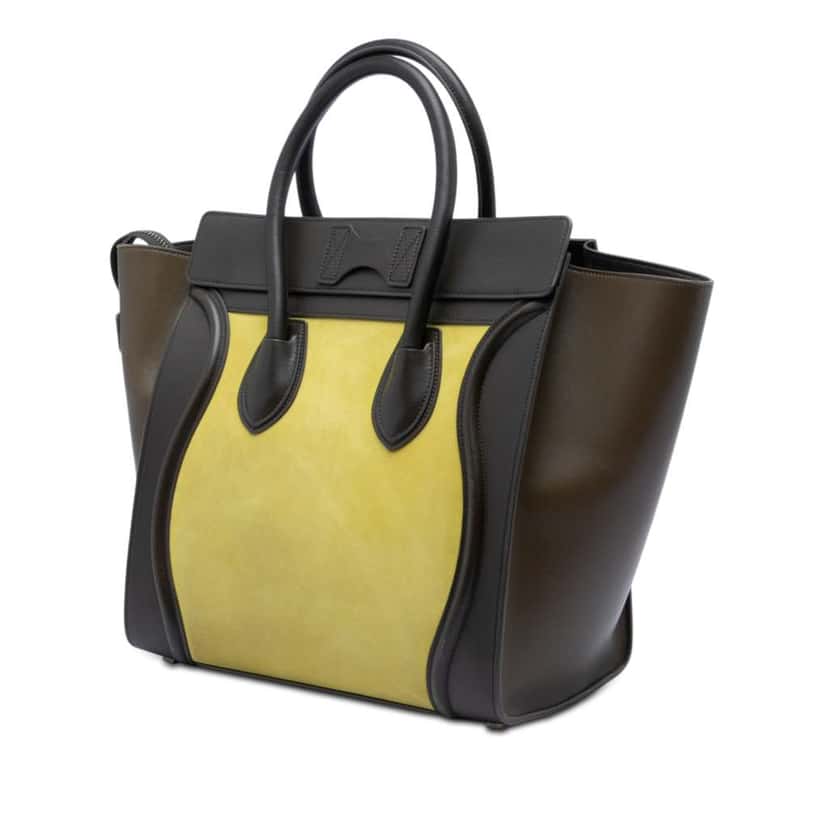 Celine Mini Tricolor Nubuck and Smooth Calfskin Luggage Tote Yellow Leather Very good condition - Back View