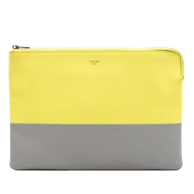 Celine Bicolor Leather Solo Clutch Yellow Leather Very good condition - Front View