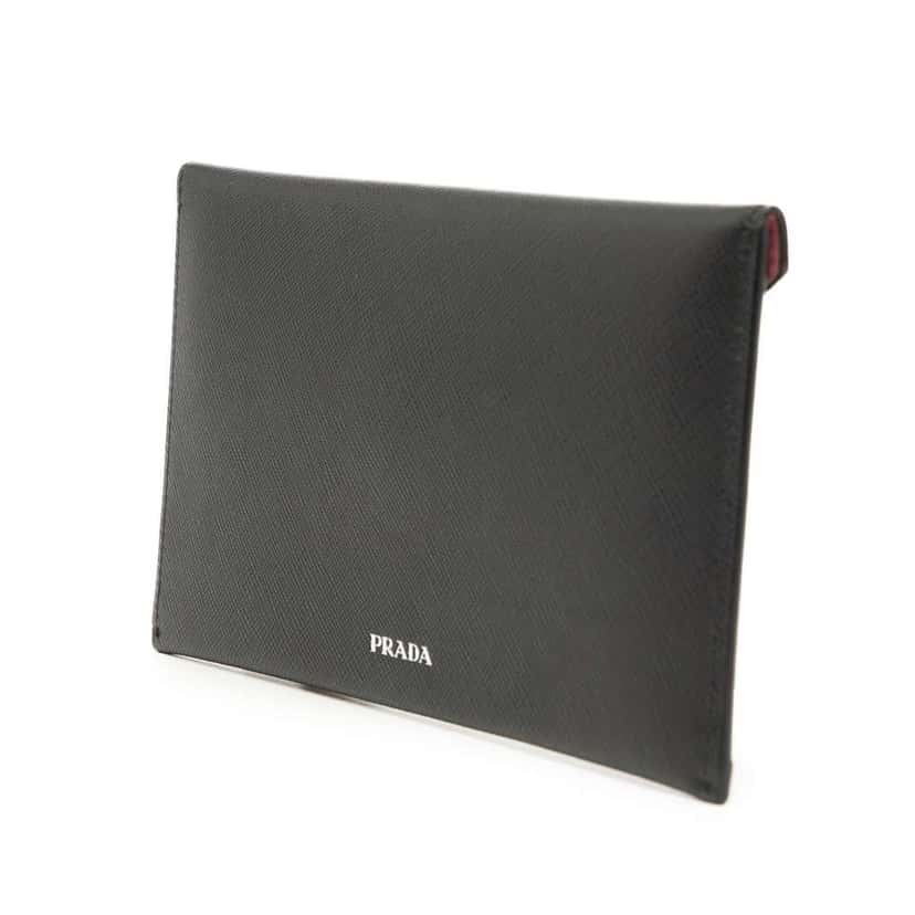 Prada Saffiano Envelope Pouch Black Leather Very good condition - Back View