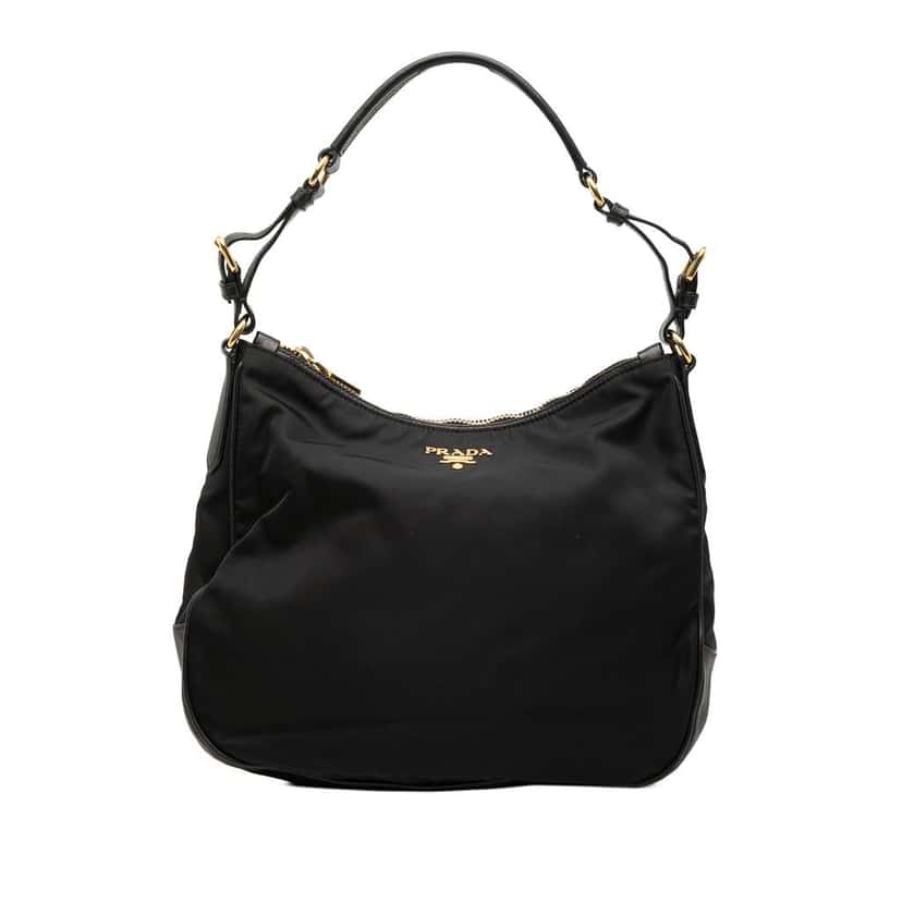 Prada Saffiano Trimmed Tessuto Shoulder Bag Black Very good condition - Front View