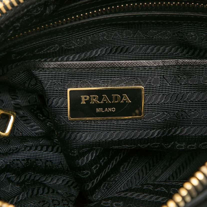 Prada Saffiano Trimmed Tessuto Shoulder Bag Black Very good condition - Box View
