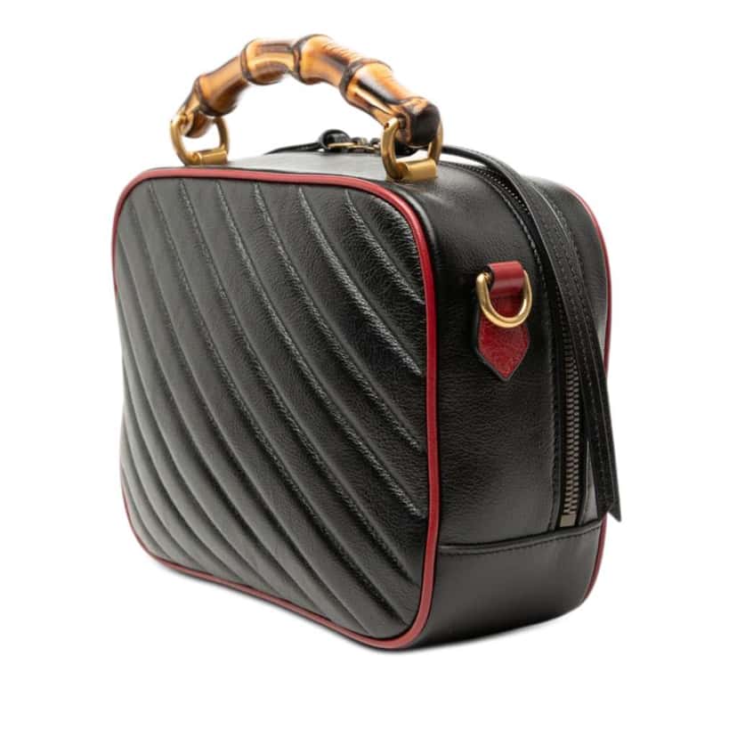 Gucci Small GG Marmont Matelasse Diagonal Leather Torchon Bamboo Satchel Black Leather Very good condition - Back View