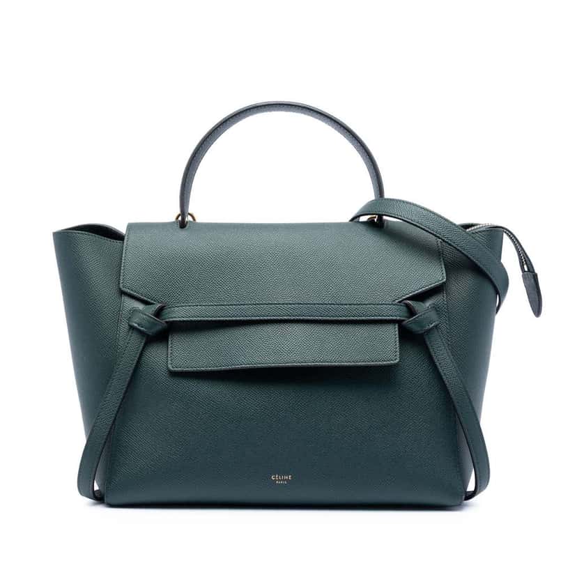 Celine Mini Grained Calfskin Belt Bag Green Leather Very good condition - Front View