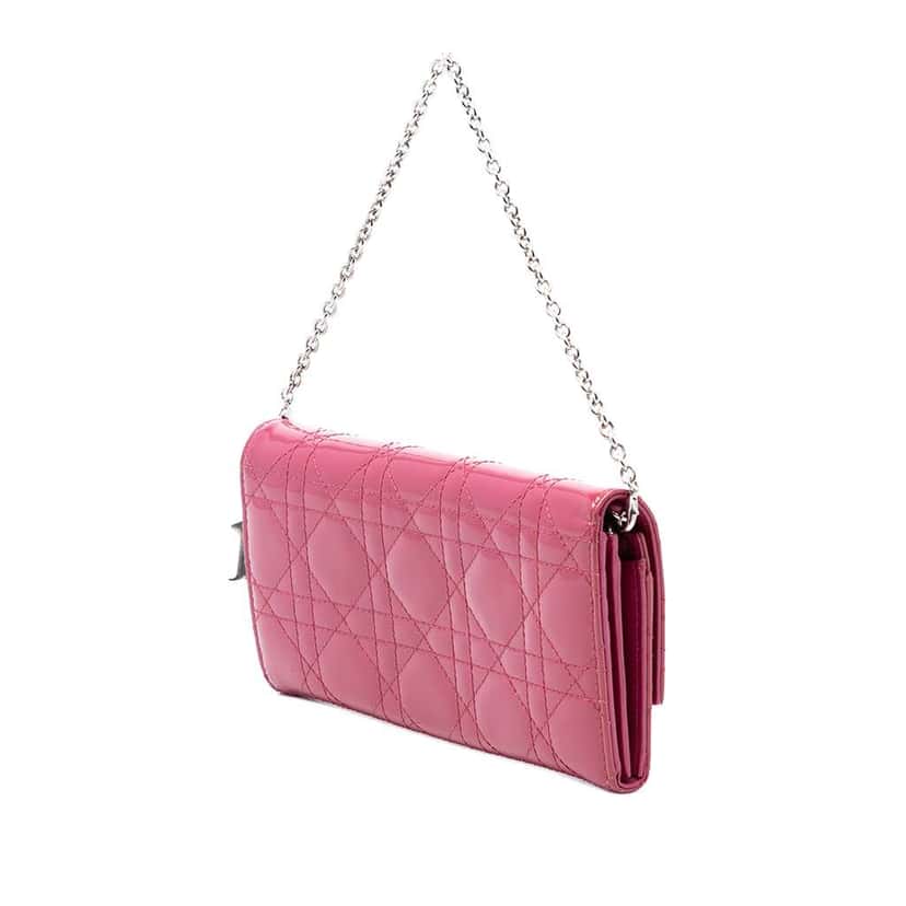 Dior Patent Cannage Lady Dior Wallet On Chain Pink Leather Very good condition - Back View
