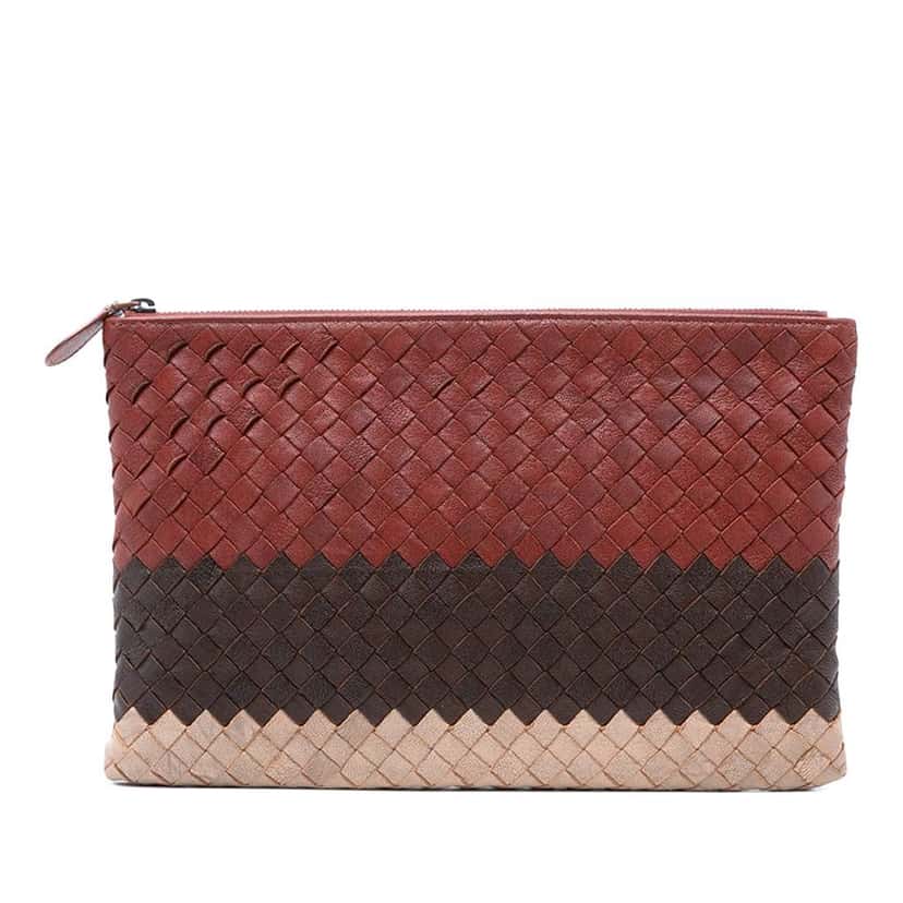 Bottega Veneta Tricolor Nappa Intrecciato Clutch Red Leather Very good condition - Front View