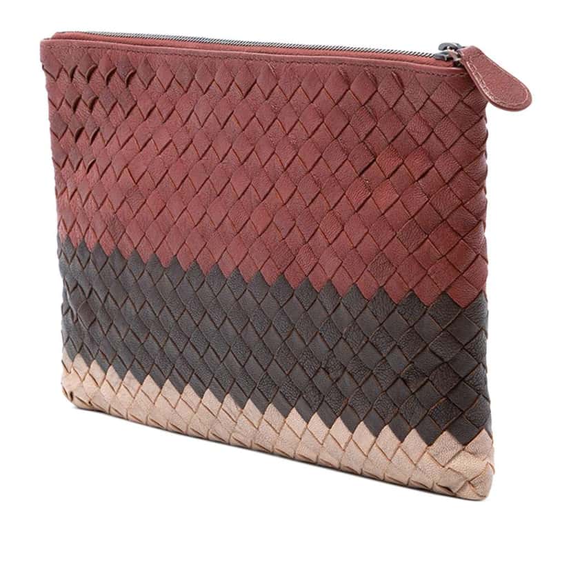 Bottega Veneta Tricolor Nappa Intrecciato Clutch Red Leather Very good condition - Back View