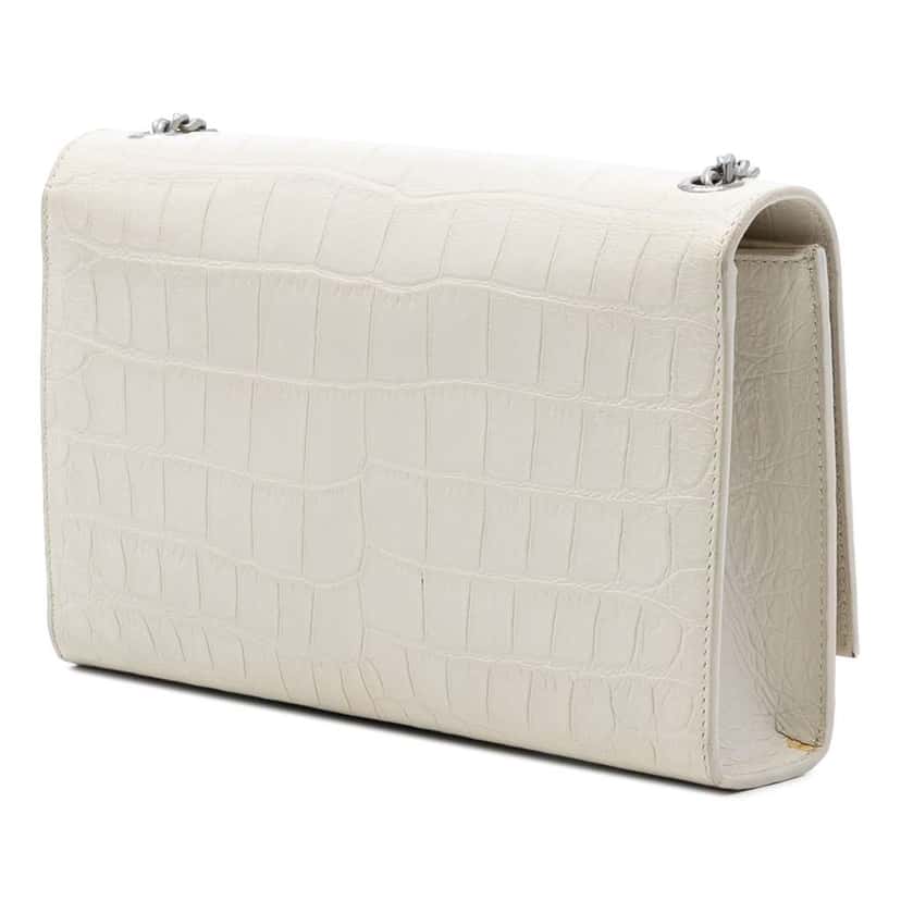 Saint Laurent Medium Croc Embossed Leather Monogram Kate Tassel Crossbody White Leather Very good condition - Back View