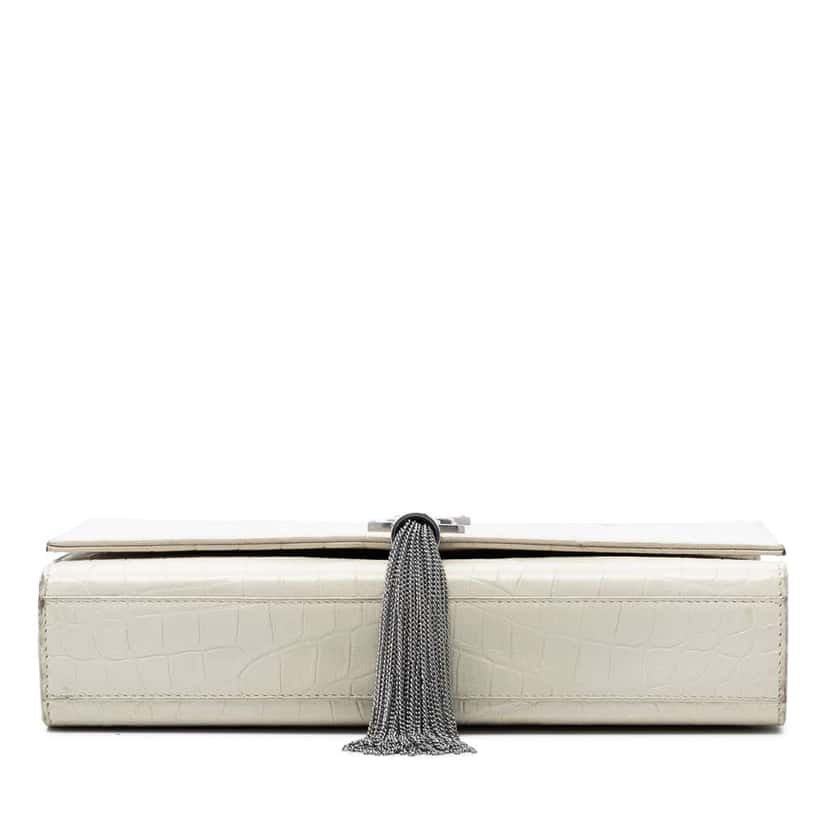 Saint Laurent Medium Croc Embossed Leather Monogram Kate Tassel Crossbody White Leather Very good condition - Inside View