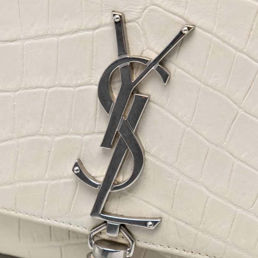 Saint Laurent Medium Croc Embossed Leather Monogram Kate Tassel Crossbody White Leather Very good condition - Box View