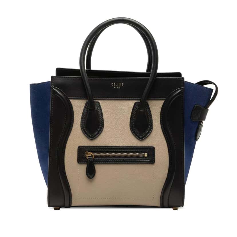 Celine Micro Tricolor Calfskin and Suede Luggage Tote Beige Leather Very good condition - Front View