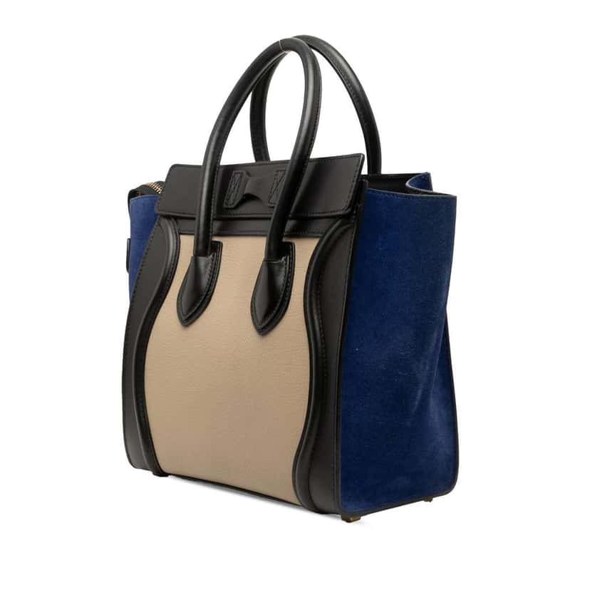 Celine Micro Tricolor Calfskin and Suede Luggage Tote Beige Leather Very good condition - Back View