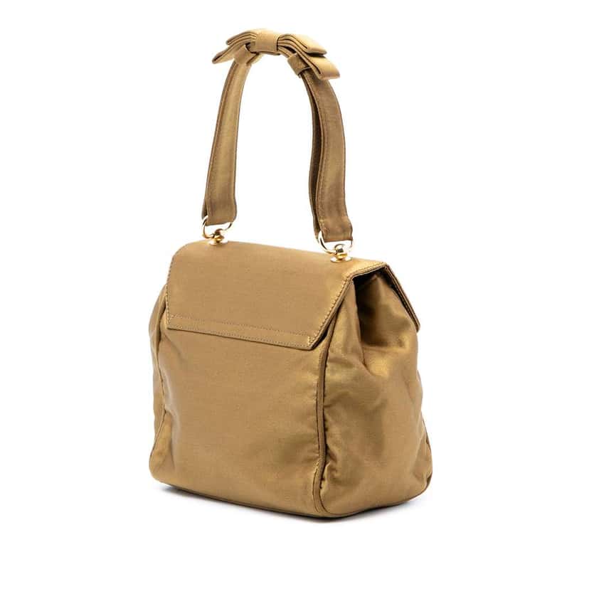 Prada Raso Logo Handbag Gold Satin Very good condition - Back View