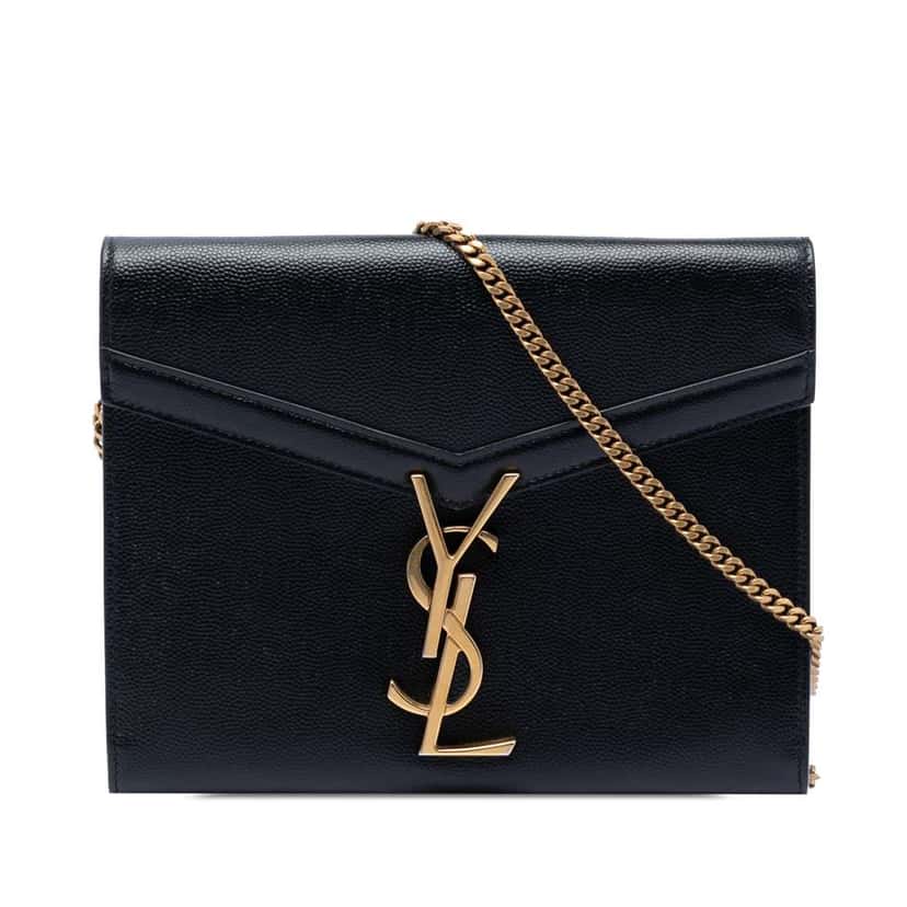 Saint Laurent Grain De Poudre Monogram Cassandra Chain Wallet Black Leather Very good condition - Front View