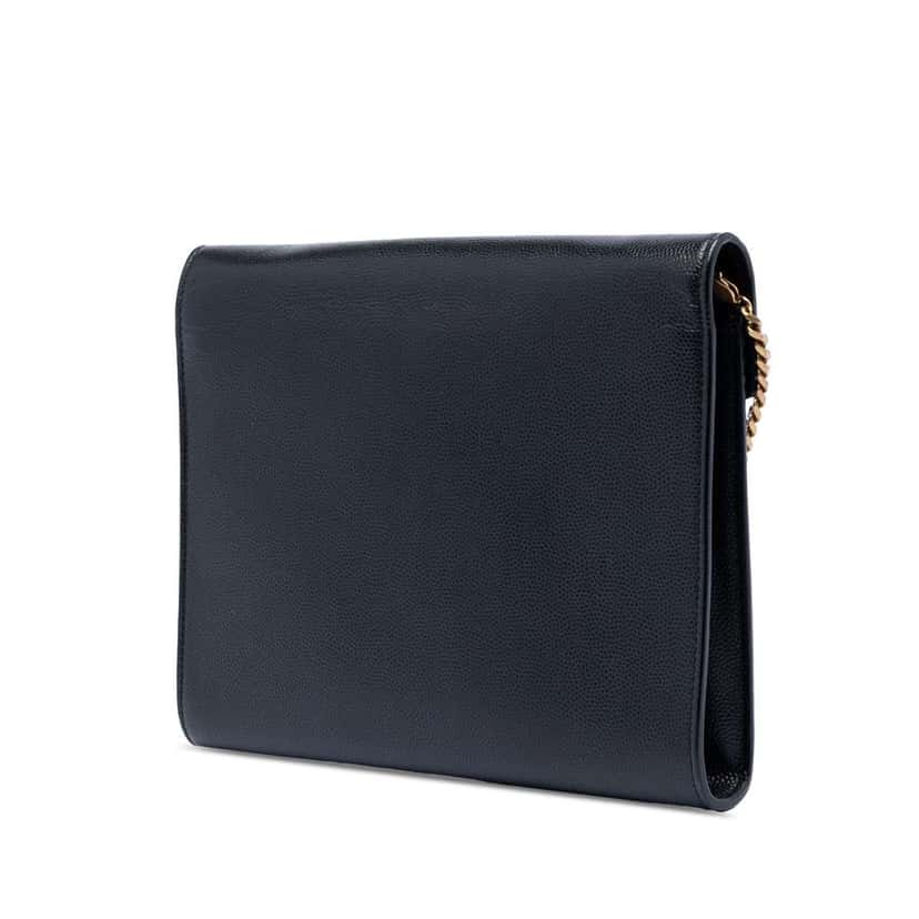 Saint Laurent Grain De Poudre Monogram Cassandra Chain Wallet Black Leather Very good condition - Back View