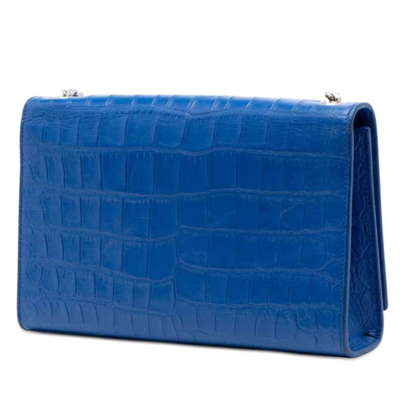 Saint Laurent Medium Croc Embossed Leather Kate Tassel Crossbody Blue Leather Very good condition - Back View