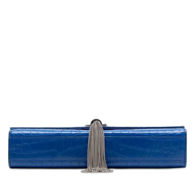 Saint Laurent Medium Croc Embossed Leather Kate Tassel Crossbody Blue Leather Very good condition - Inside View