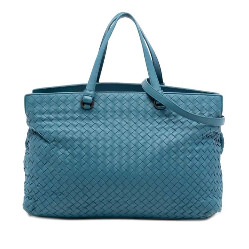 Bottega Veneta Nappa Intrecciato Accordion Satchel Blue Leather Very good condition - Front View
