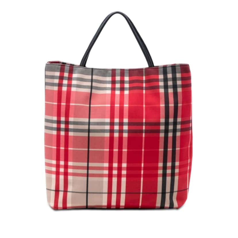Burberry House Check Canvas Tote Red Canvas Very good condition - Front View