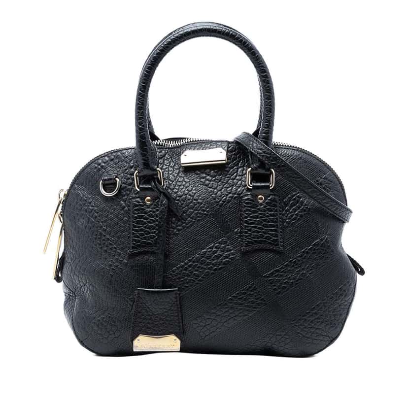 Burberry Small Heritage Grain Check Embossed Leather Orchard Bowling Bag Black Leather Very good condition - Front View