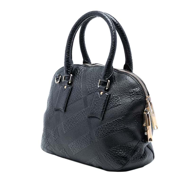 Burberry Small Heritage Grain Check Embossed Leather Orchard Bowling Bag Black Leather Very good condition - Back View