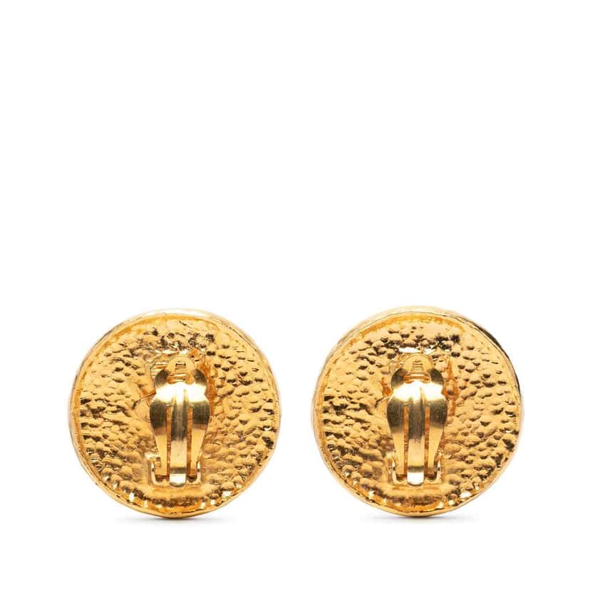 Chanel Gold Plated Crest Round Clip On Earrings Gold Metal Very good condition - Back View