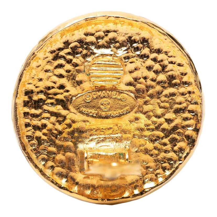 Chanel Gold Plated Crest Round Clip On Earrings Gold Metal Very good condition - Inside View