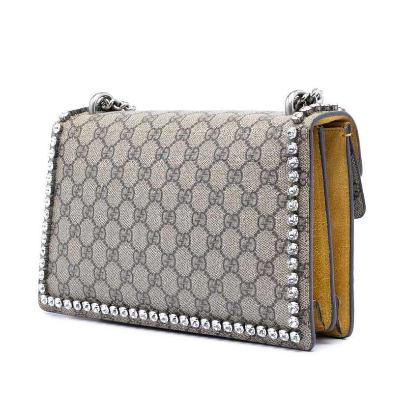 Gucci Medium GG Supreme Embroidered Crystal Bow Dionysus Shoulder Bag Beige Canvas Very good condition - Back View