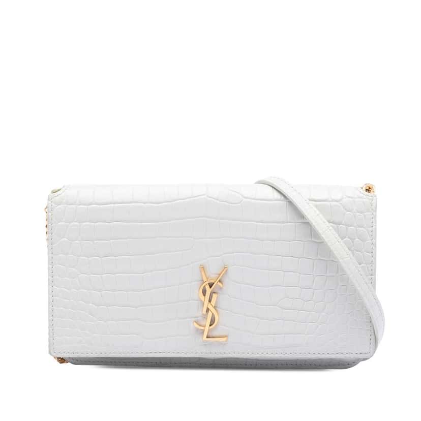 Saint Laurent Croc Embossed Leather Monogram Cassandre Crossbody White Leather Very good condition - Front View