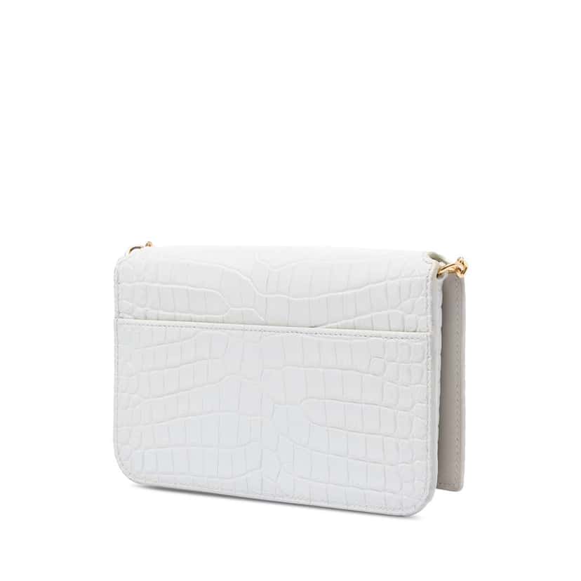 Saint Laurent Croc Embossed Leather Monogram Cassandre Crossbody White Leather Very good condition - Back View