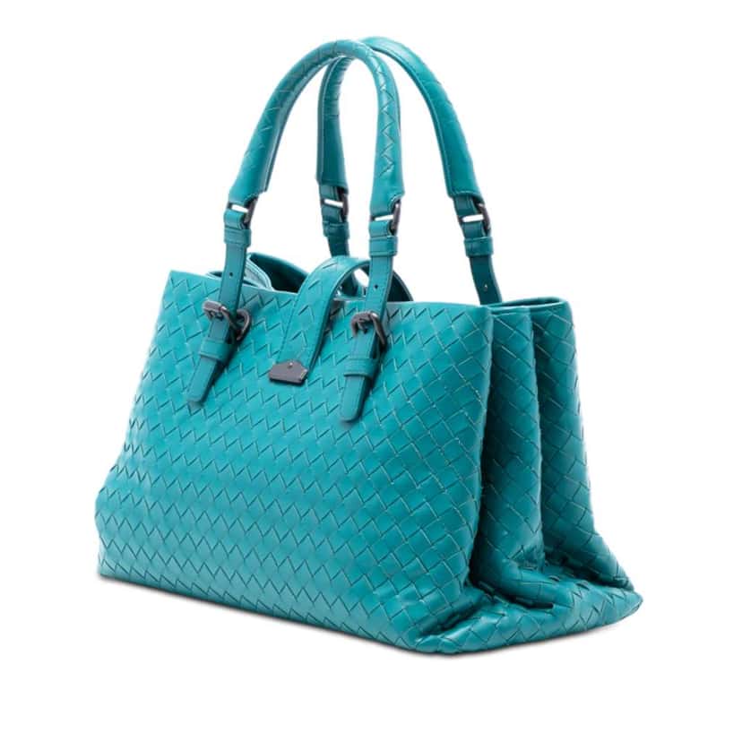 Bottega Veneta Small Nappa Intrecciato Roma Satchel Blue Leather Very good condition - Back View