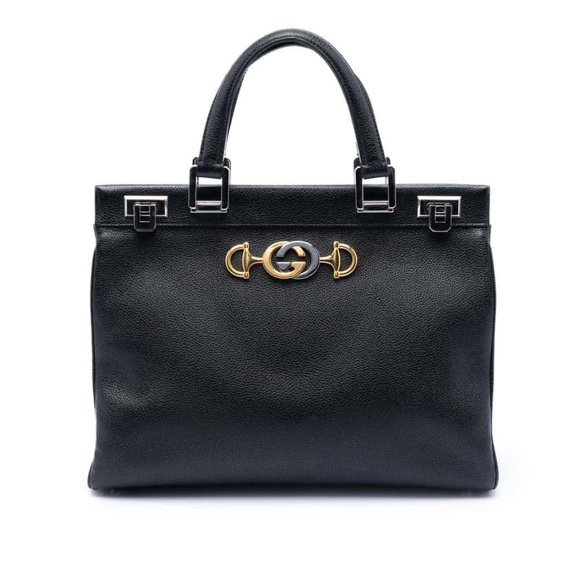 Gucci Medium Leather Zumi Top Handle Bag Black Leather Very good condition - Front View