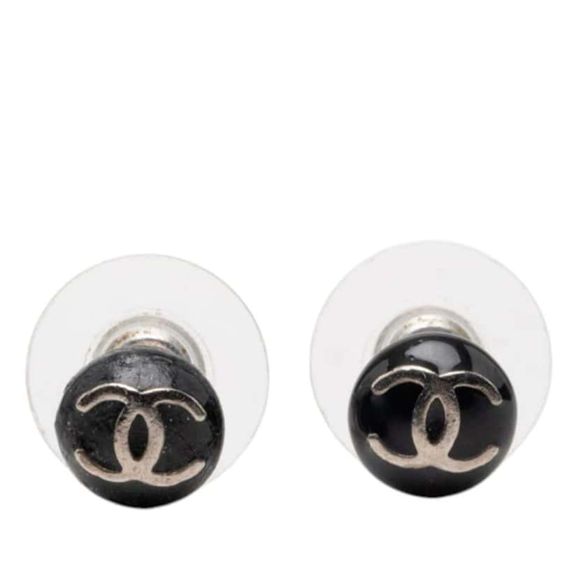 Chanel CC Resin Push Back Earrings Black Very good condition - Front View