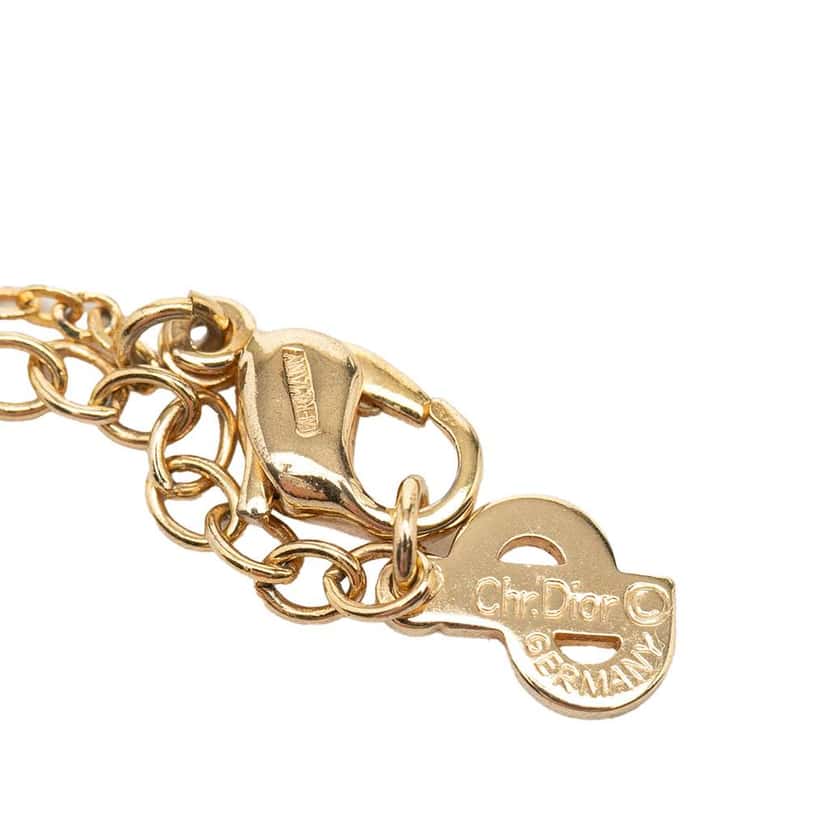 Dior Gold Plated Enamel Strass Logo Pendant Necklace Gold Metal Very good condition - Box View