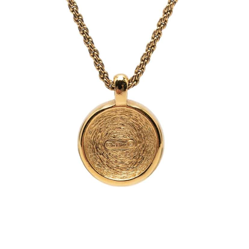 Dior Gold Plated Strass CD Round Pendant Necklace Gold Metal Very good condition - Back View