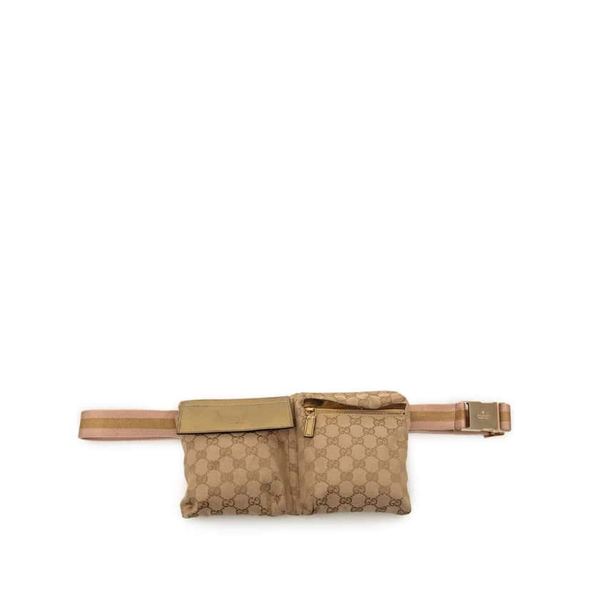 Gucci GG Canvas Web Double Pocket Belt Bag Beige Canvas Very good condition - Front View