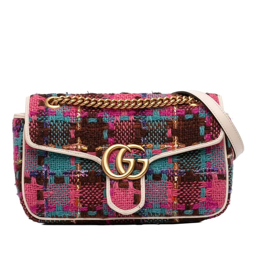 Gucci Medium GG Marmont Tweed Shoulder Bag Pink Tweed Very good condition - Front View