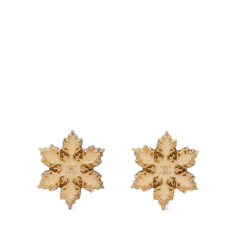 Chanel CC Gold Plated and Enamel Snowflake Push Back Earrings Gold Metal Very good condition - Front View