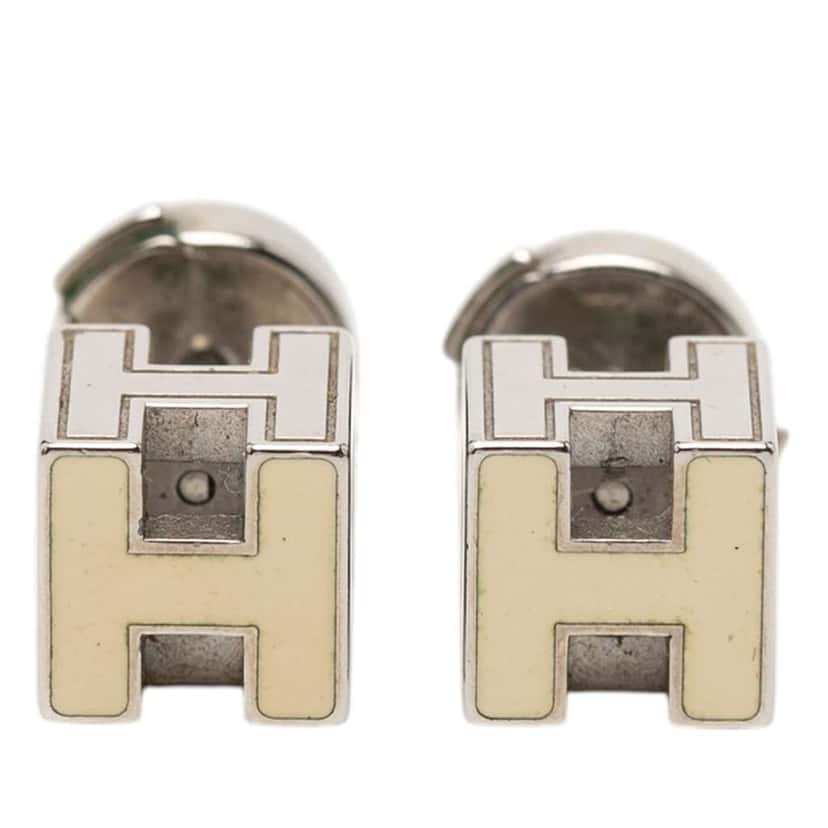 Hermès Palladium Plated Cage D H Cube Earrings Silver Metal Very good condition - Front View